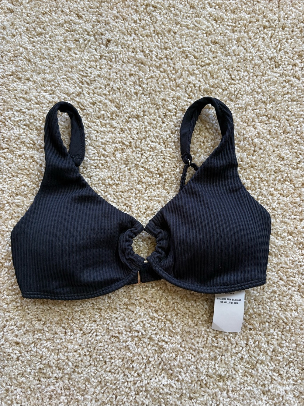 Hollister Black Ribbed Front-Ring Bikini Top